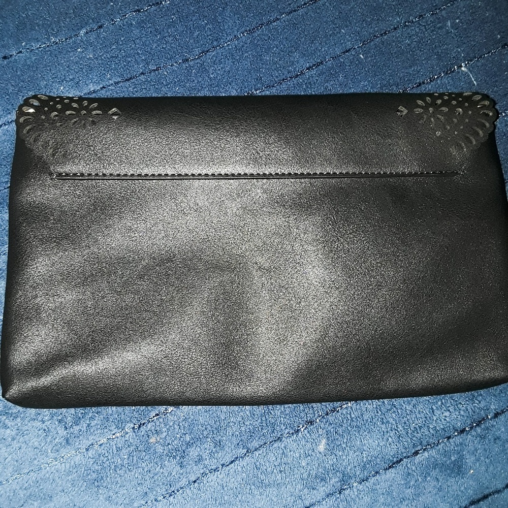 Solid Black Vegan Leather Laser Cut Clutch - Picture 4 of 6